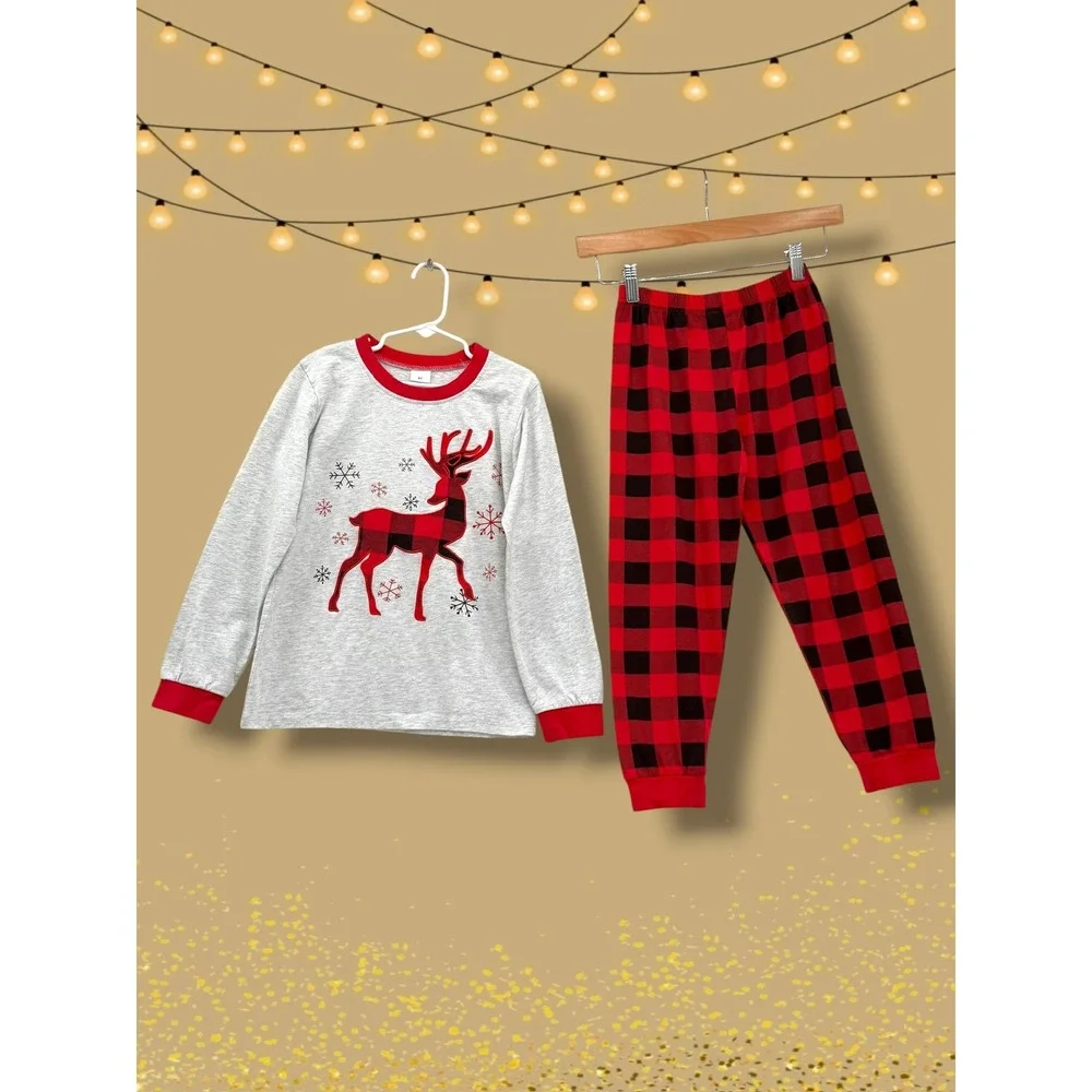 Reindeer Buffalo Plaid Holiday Pajama Set Size 8Y